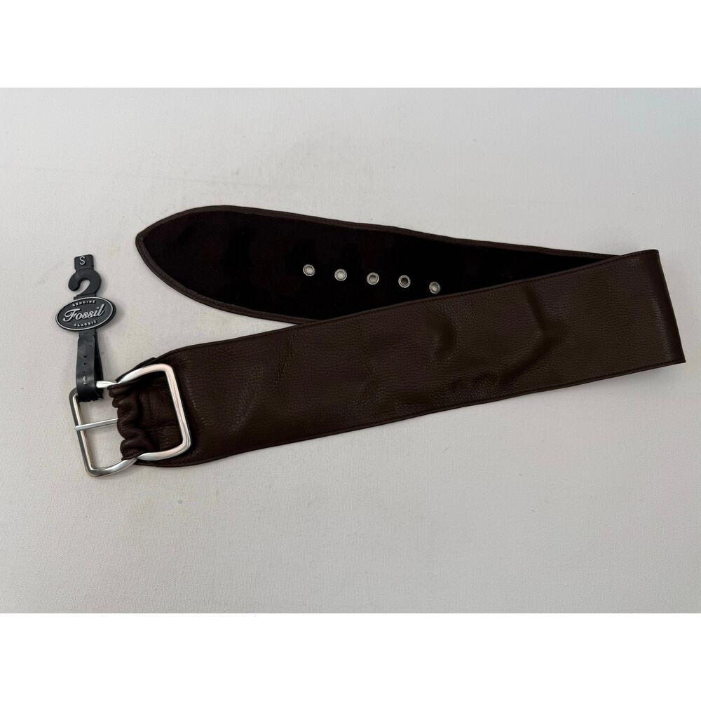 Fossil Wide Brown Leather Belt Size Small NWT Silver Tone Buckle 33”‎ Boho